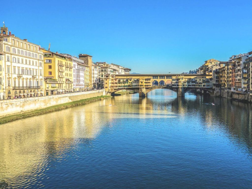 Florence  in Italy's Tuscany region showing the river and bridge - a fabulous honeymoon destination in Europe