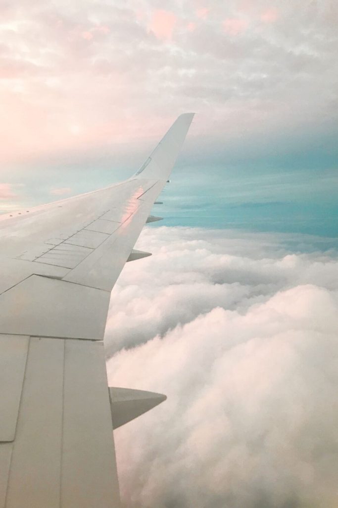 Sea and sky from aeroplane wing