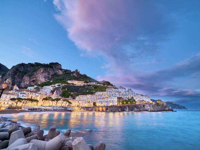 The beautiful town of Amalfi lit up in winter